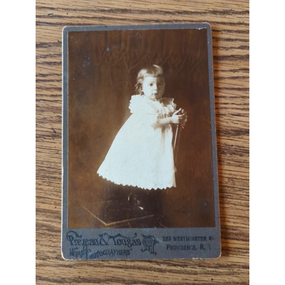 Antique Cabinet Card Victorian Girl Photo 1800s Providence RI Prejean & Tougas